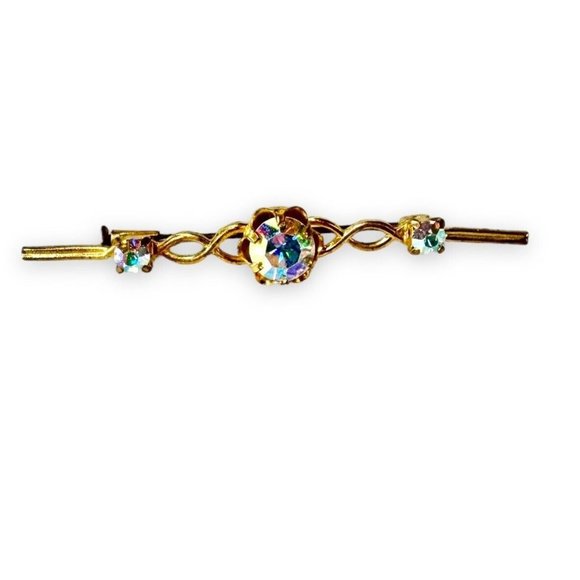 Antique Art Deco Aurora Borealis Crystal Trombone Clasp - Picture 1 of 8